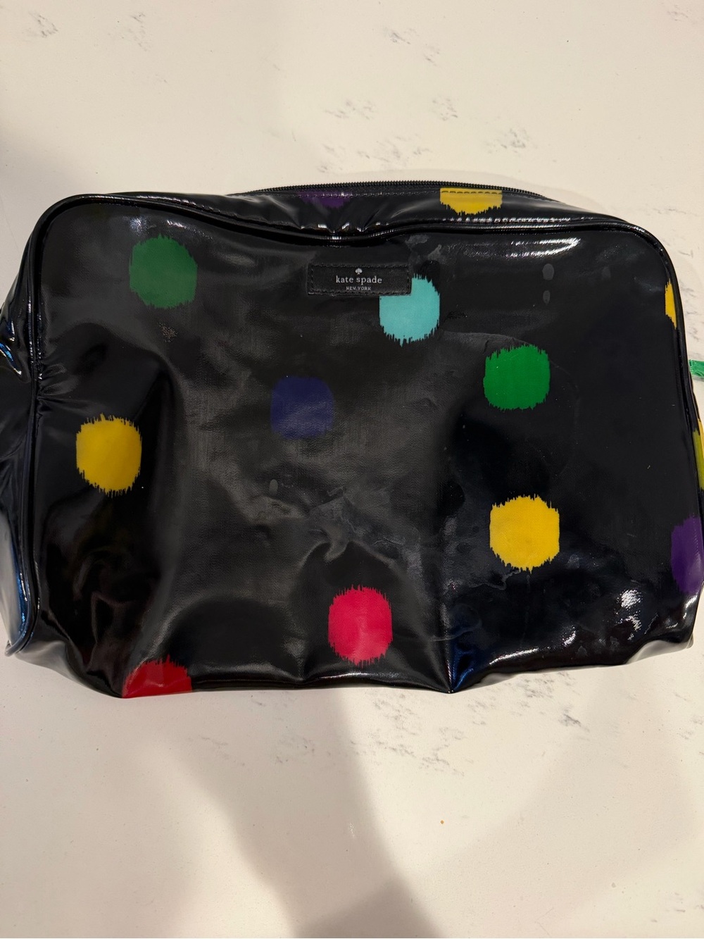 kate spade black glossy paint-dot cosmetic pouch